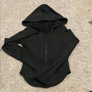 SHEIN Black Hooded Zip-Up Top